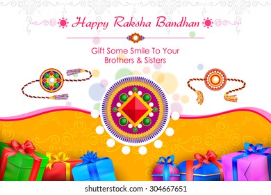 vector illustration of decorated rakhi with gift for Raksha Bandhan Sale