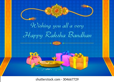 vector illustration of decorated rakhi with gift for Raksha Bandhan
