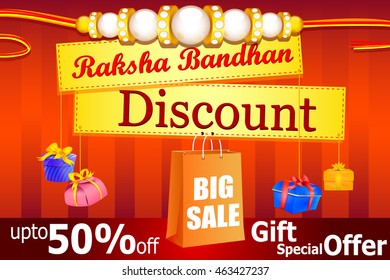 vector illustration of decorated Rakhi with gift for Raksha Bandhan Sale
