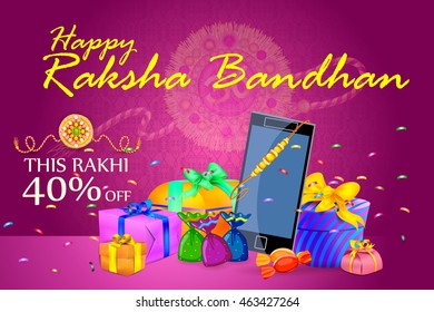 vector illustration of decorated Rakhi with gift for Raksha Bandhan Sale