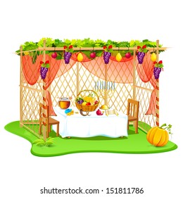 vector illustration of decorated sukkah for celebrating Sukkot