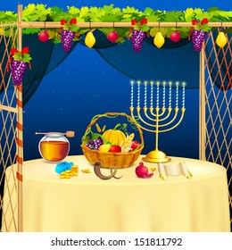 vector illustration of decorated sukkah for celebrating Sukkot