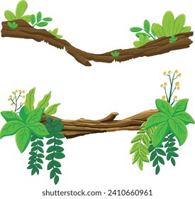 vector illustration of decorating tree trunks and vines for frame decoration