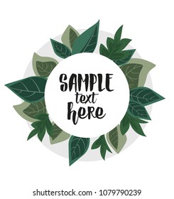 Vector illustration of decoration branches with leaves and grass, nature frame with place for text