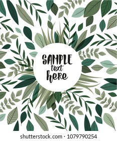 Vector illustration of decoration branches with leaves and grass, nature background with place for text