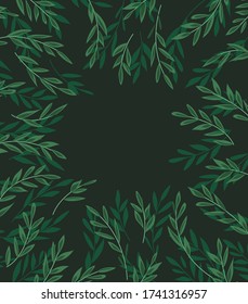 Vector illustration of decoration branches with leaves and grass, nature background. Landscape background with forest.