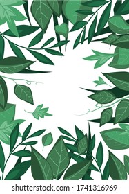 Vector illustration of decoration branches with leaves and grass, nature background