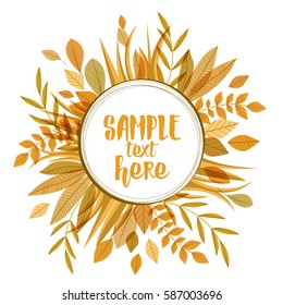 Vector illustration of decoration branches with leaves and grass, autumn nature background with place for text