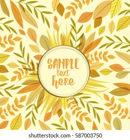 Vector illustration of decoration branches with leaves and grass, autumn nature background with place for text