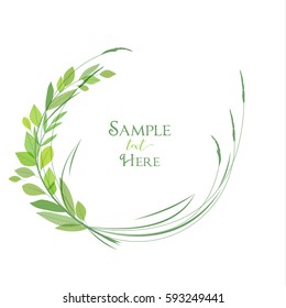 Vector illustration of decoration branches with leaves and grass, nature background with place for text