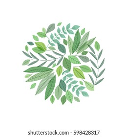 Vector illustration of decoration branches with leaves and grass, nature background