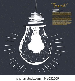 Vector illustration for decoration. Bulbs on a dark background with an example of the placement of the text