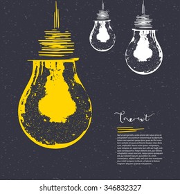 Vector illustration for decoration. Bulbs on a dark background with an example of the placement of the text