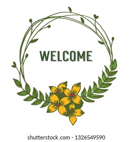 Vector illustration decoration of a circular leaf flower frame for greeting card welcome hand drawn