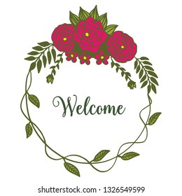 Vector illustration decoration of a circular leaf flower frame for greeting card welcome hand drawn