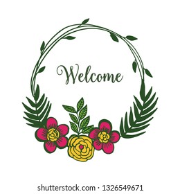 Vector illustration decoration of a circular leaf flower frame for greeting card welcome hand drawn