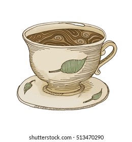 Vector illustration. Decoration cup of tea