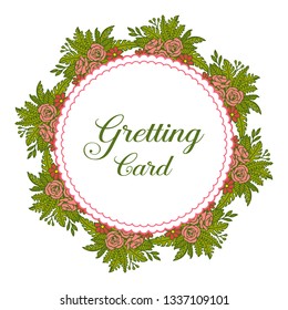 Vector illustration decoration frame flower rose leaf green with template of greeting cards hand drawn