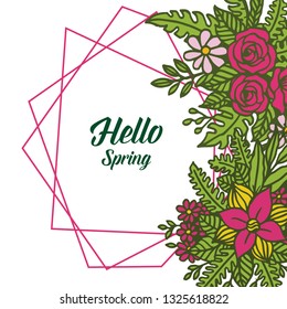 Vector illustration decoration green leaf flower frame for greeting card romantic hand drawn