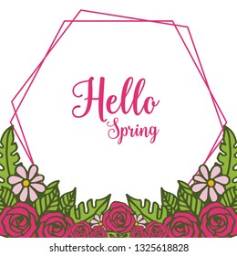 Vector illustration decoration green leaf flower frame for greeting card romantic hand drawn
