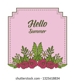 Vector illustration decoration green leaf flower frame for greeting card romantic hand drawn