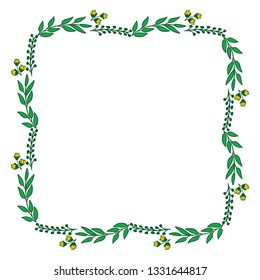 Vector illustration decoration green leafy floral frames hand drawn