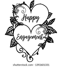 Vector illustration decoration of happy engagement with backdrop on a white flower frame