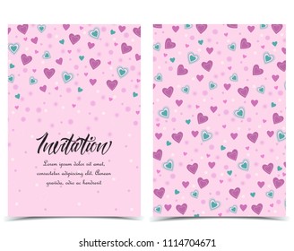 Vector illustration decoration of hearts. Background with pink heart. Set of greeting cards