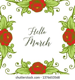 Vector illustration decoration hello march with beautiful wreath frame hand drawn