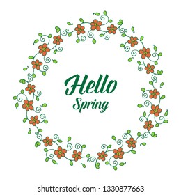 Vector illustration decoration leaf flower frame with write hello spring hand drawn