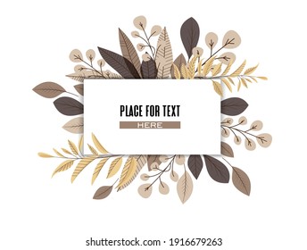 Ilustración vectorial de hojas de decoración. Marco decorativo. Fondo natural, plantilla de tarjeta de invitación con ramas, decoración de hoja.