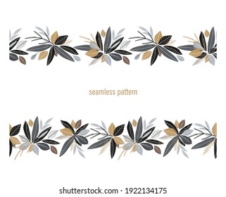 Vector illustration of decoration leaves. Two Seamless patterns with leaves . Natural background template with branches, leaf decoration.
