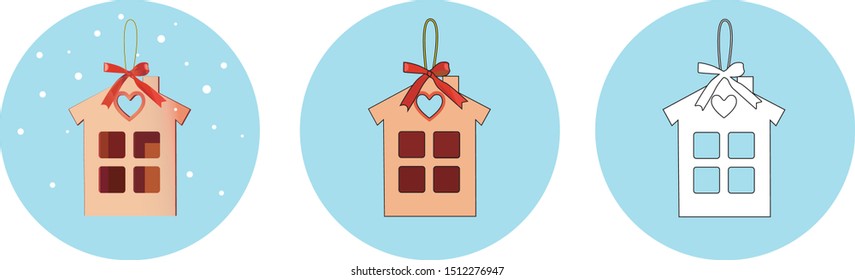 vector illustration of decoration for new-year tree in the form of a gingerbread house
