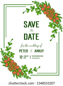 Vector illustration decoration orange wreath frame with lettering save the date hand drawn