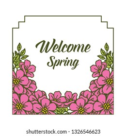 Vector illustration decoration pink flower frame for card writing welcome hand drawn