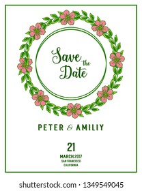 Vector illustration decoration pink flower frame for marriage invitation card