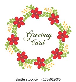 Vector illustration decoration red flower frame round with greeting cards hand drawn