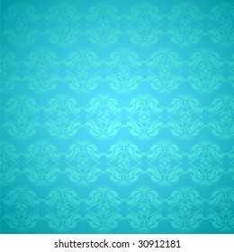 Vector illustration decoration of wall, cyan color with floral vectors