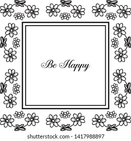 Vector illustration decoration wreath frame with lettering be happy
