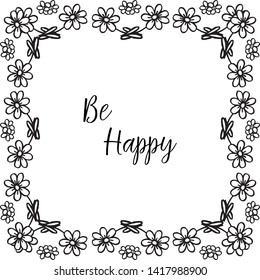 Vector illustration decoration wreath frame with lettering be happy