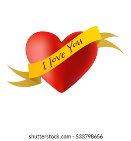 Vector illustration of decorations in the form of hearts with the words I love you