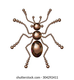 Vector illustration: decorative ant silhouette made of brown diamonds isolated on white background 