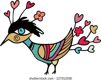 Vector illustration with decorative birds on white background