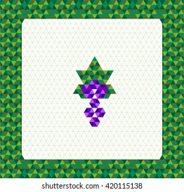Vector illustration of decorative black currant berry inside green frame with triangle. Excellent for decoration of interior at home, kitchen, cafe, shop, market and more.