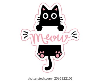 Vector illustration, decorative black kitten. Design for printing on shirt, poster, banner. Lovely print for t-shirt