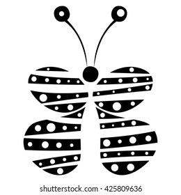 Vector illustration of decorative black and white butterfly isolated on the white background. Series of Animals and Insects Illustrations.