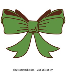 Ilustración vectorial de un arco decorativo con sombreado y contornos de color marrón oscuro en un estilo de dibujos animados simple. Perfecto para el diseño de vacaciones, etiquetas de regalo, tarjetas de felicitación, pegatinas y proyectos de bricolaje.