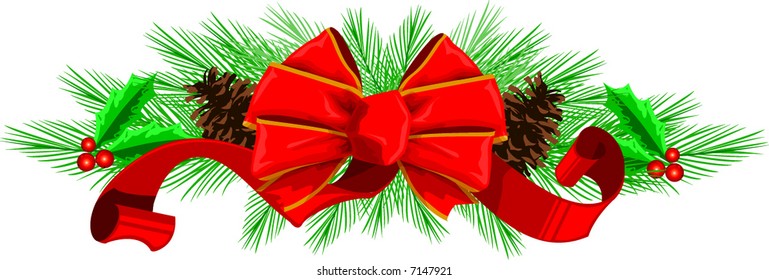 Vector Illustration of a decorative bow with pine