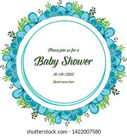 Vector illustration decorative of card baby shower with crowd of blue flower frame