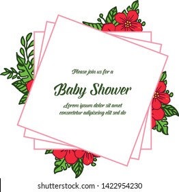 Vector illustration decorative of card baby shower for cute red flower frames